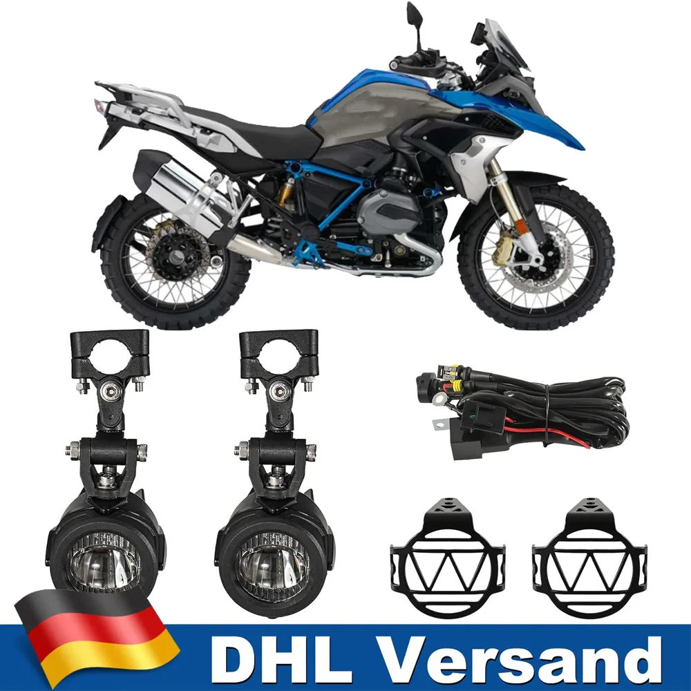 Image of 1 Paar neue Motorrad-LED-Scheinwerfer, Nebelscheinwerfer mit Schalter, Kabelbaum und Halterungen, Kit für BMW R1200GS F750GS F800GS F850GS F650GS K1600, 40W 6000K, hochwertige, wasserdichte, stoßfeste