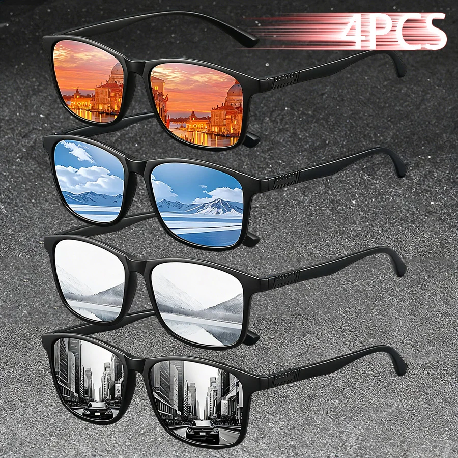 4PCS Fashion Classic Vintage Square Check Eyewear Men Women Driving Leisure Fishing Lightweight Men Brand Designer Sun Glasses