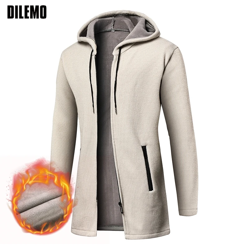 

Top Quality Velvet New Brand Casual Fashion Hoodie Long Men Trench Coat Windbreaker Overcoat Slim Fit Long Jacket Men Clothing