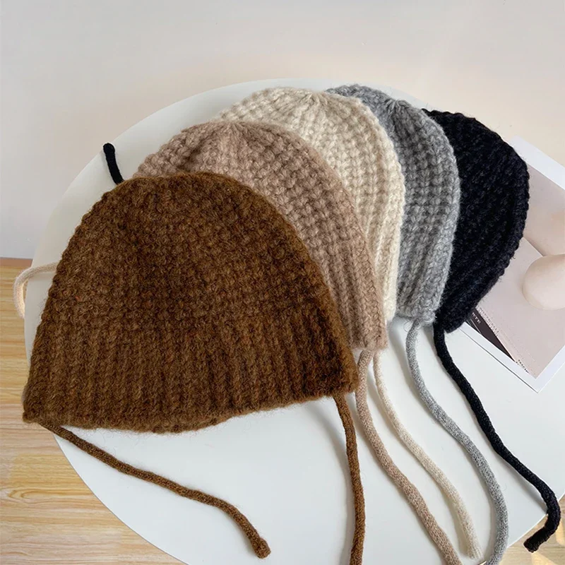 Maillard Wool Knitted Ear Protection Woolen Solid Color Hat Winter Warm Elastic Coldproof Knit Hats for Women Autumn & Winter