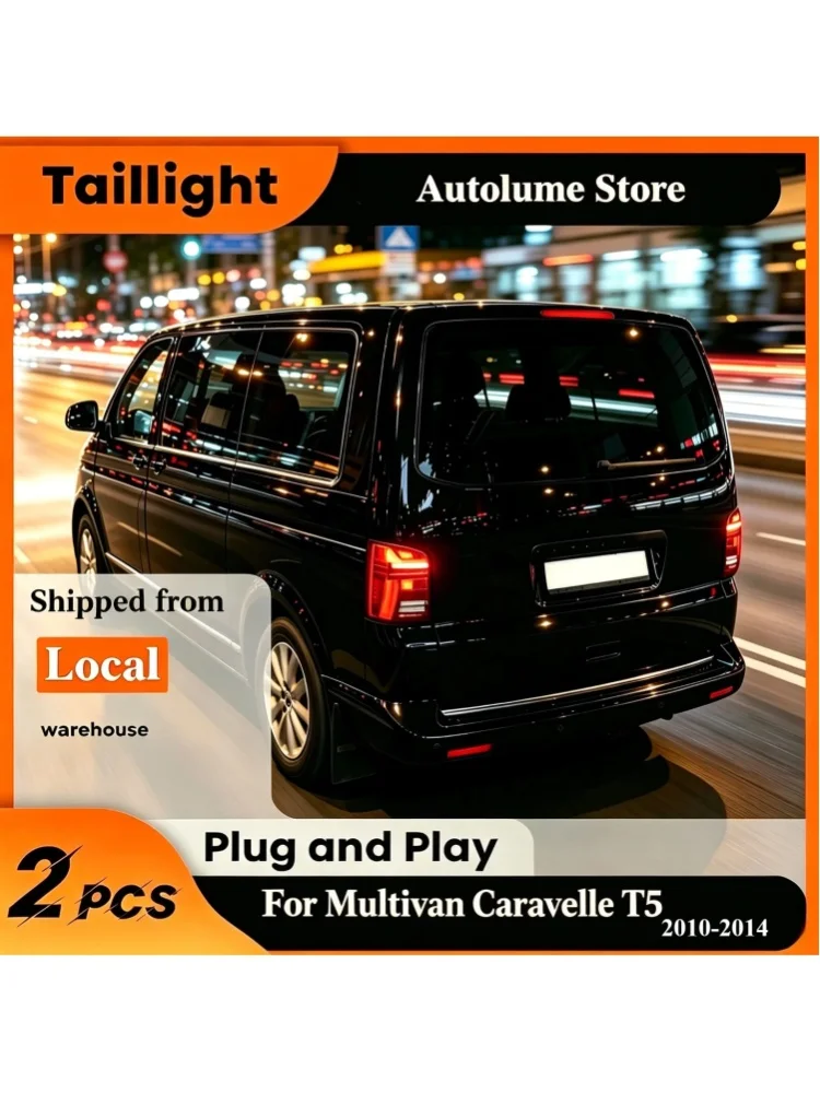 Voll-LED-Rückleuchtenpaar für VW Multivan Caravelle T5 2010 bis 2014, multifunktionale Brems- und Rückleuchte mit integriertem Blinker, lichtbeständige transparente Linse, stabiler