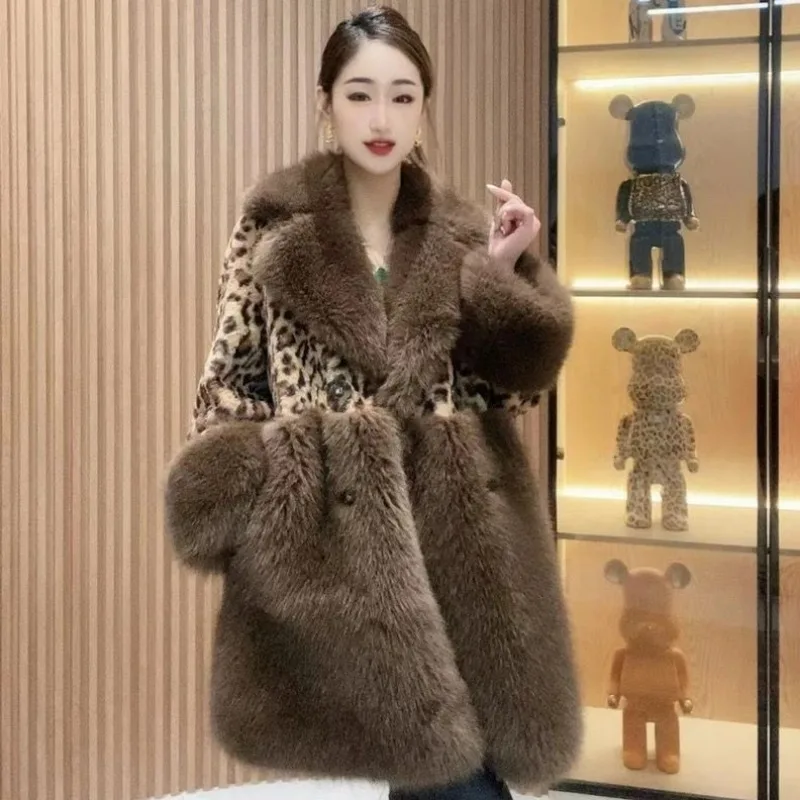 2023 Winter New Long SleeveFashion Faux Fur Coat Women  Double Face Wool Leather Heavy Embroidery Sequins Casual Elegant Jacket