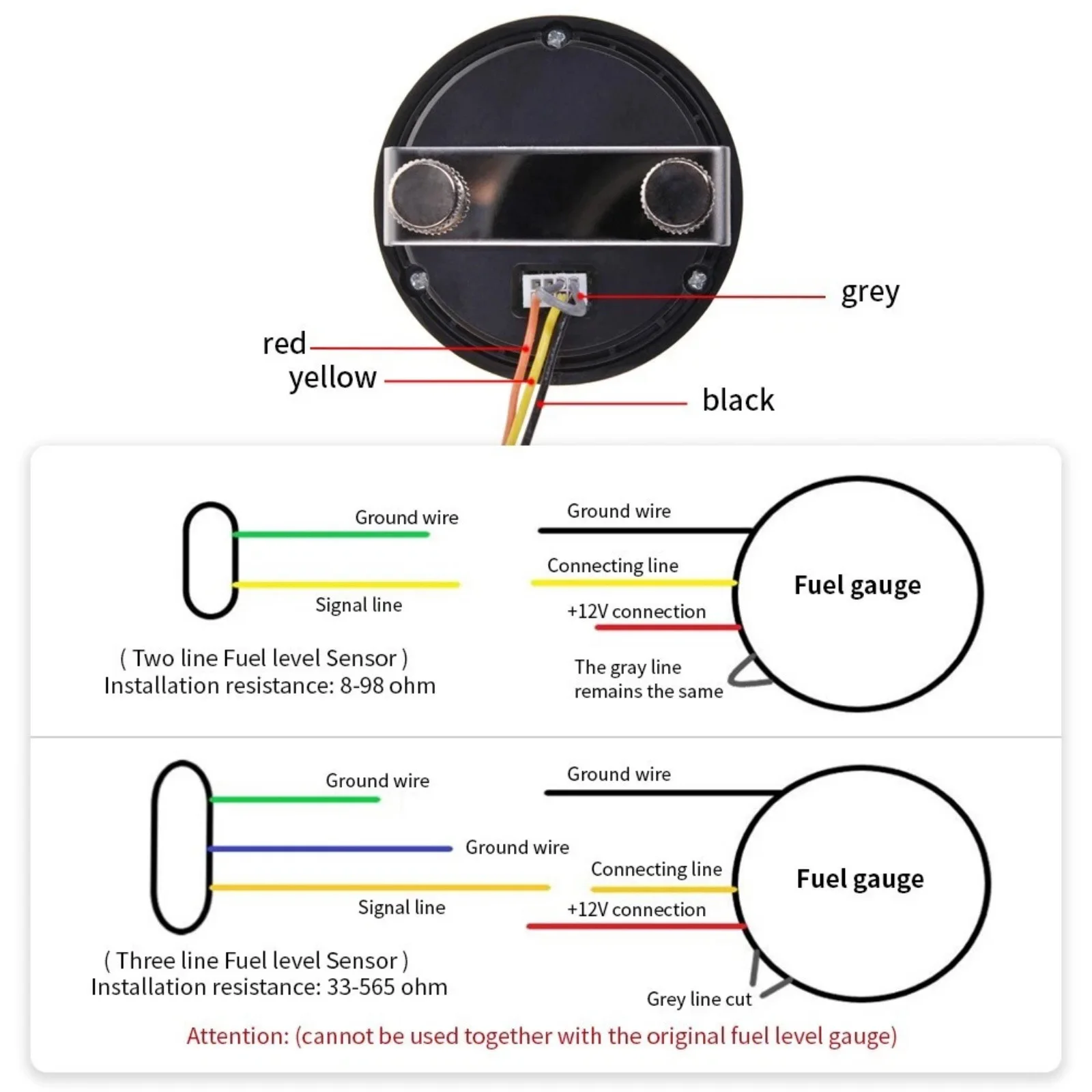 2" 52mm Fuel Level Gauge 8 Blue 2 Red LED for Car Motorcycle Boat 12V 24V DC with Delay Function Universal ABS view 2