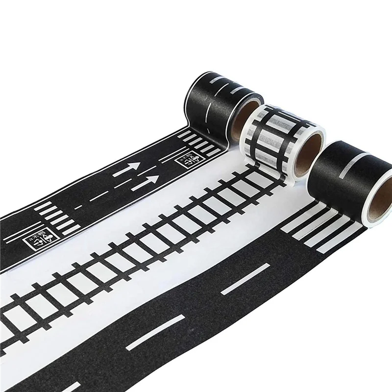 AC52-2 ชุดเล่นแผนที่เทปสําหรับของเล่นรถยนต์และรถไฟ 3 ม้วน 4.8 ซม.x 5 M ตรง Curve TRACK ป้ายจราจร-เด็กของขวัญ