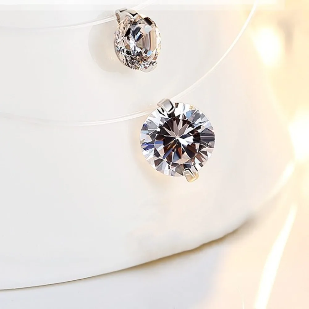 

S925 Silver Zircon Pendant Necklace Invisible 6mm 8mm Fishing Line Chain Bling Rhinestone Gift Solitaire Fishline Choker Party