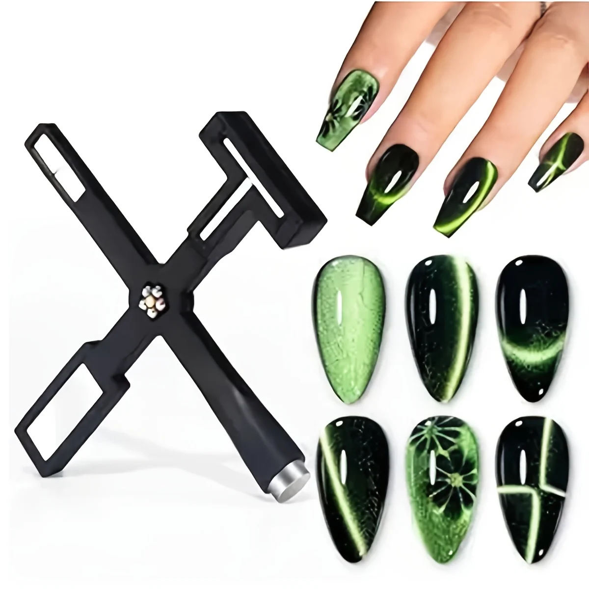 LINMANDA 5-in-1 Multifunktions-Katzenaugen-Nagelmagnet-Werkzeug mit Silikonhülle, Schutzetui, starkem Saugnapf und Katzenaugen-Magnetstift
