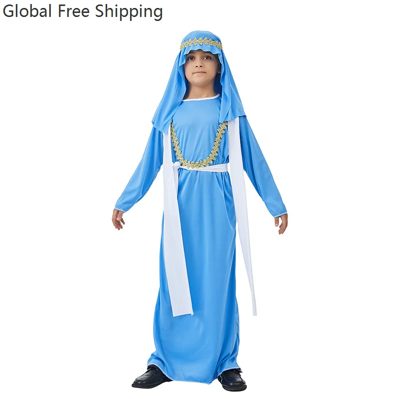أزياء حفلات الهالوين الزرقاء للأطفال للأولاد ملابس عربية سعودية مهرجان الأمير الروماني الملك رداء لعب الأدوار 2026 #4