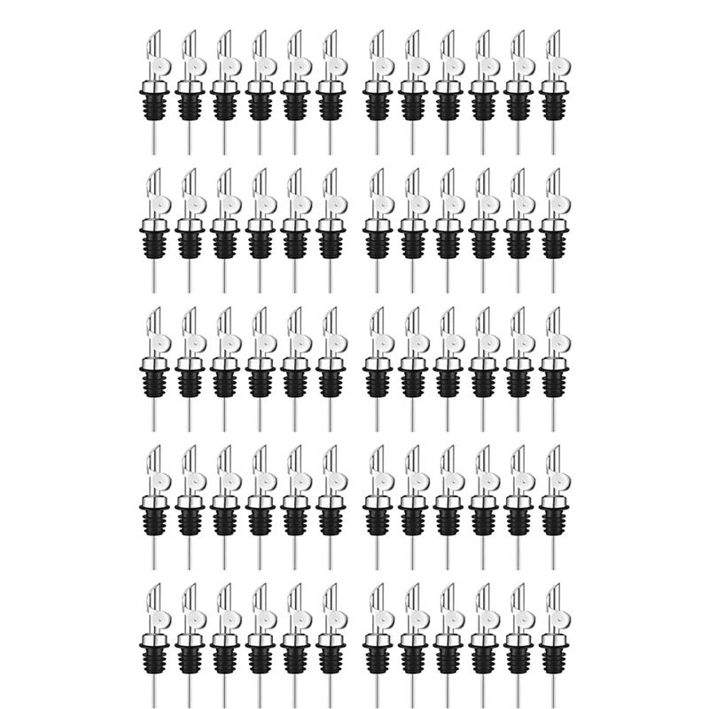 

60Pc Weighted Stainless Steel Liquor Bottle Pourers Auto Flip Olive Oil Dispenser Spout Balsamic Alcohol Pourer (Silver)