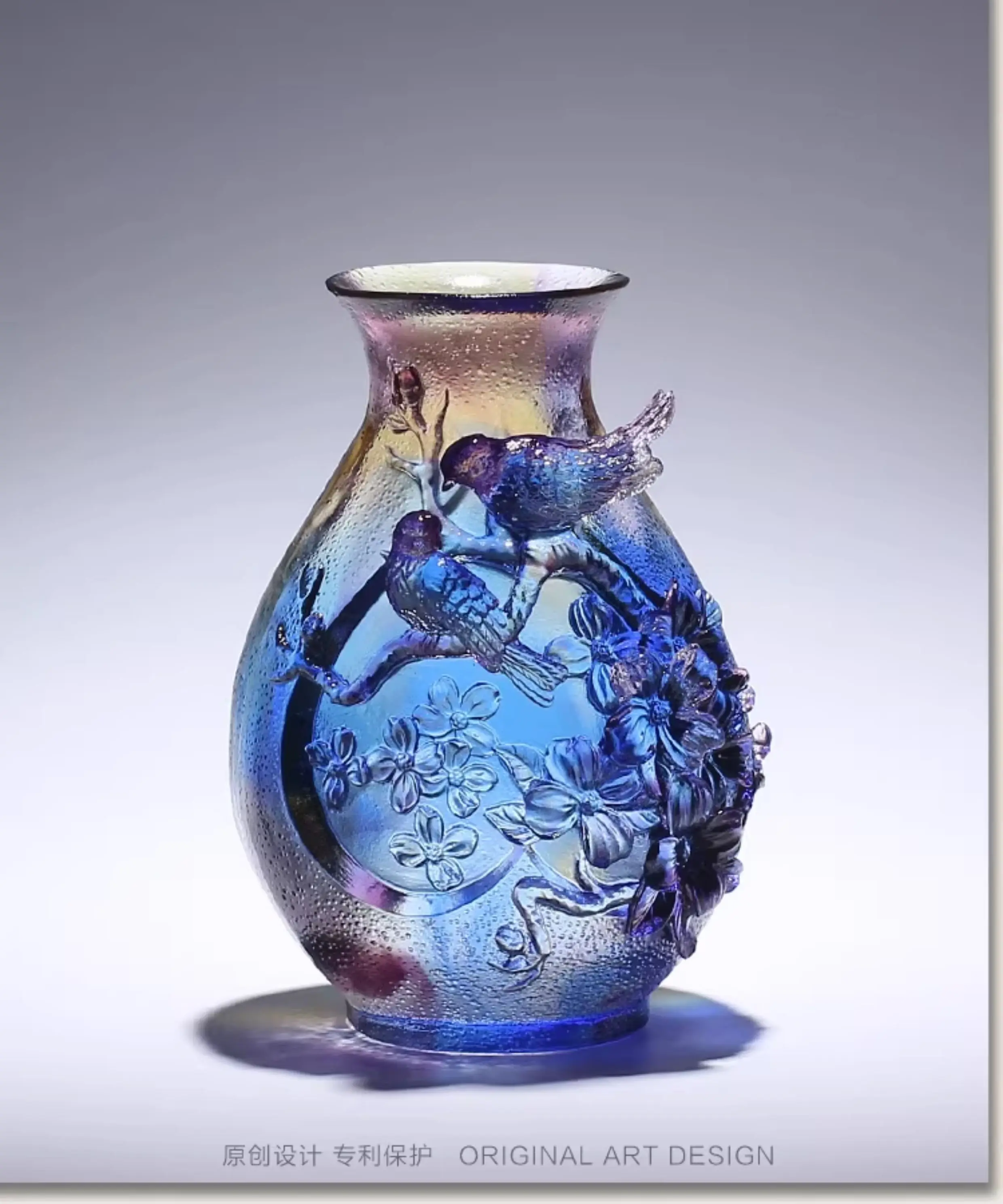 HYS high-end ancient glass happy eyebrows plum vase ornament housewarming gift living room home crystal decoration crafts