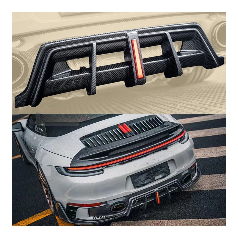 

New for 911 992.1 2019-2024 Carbon Fiber Turbo SD Style Rear Bumper with Exhaust Cut-Outs Rear Lip & Diffuser-Bolt-On
