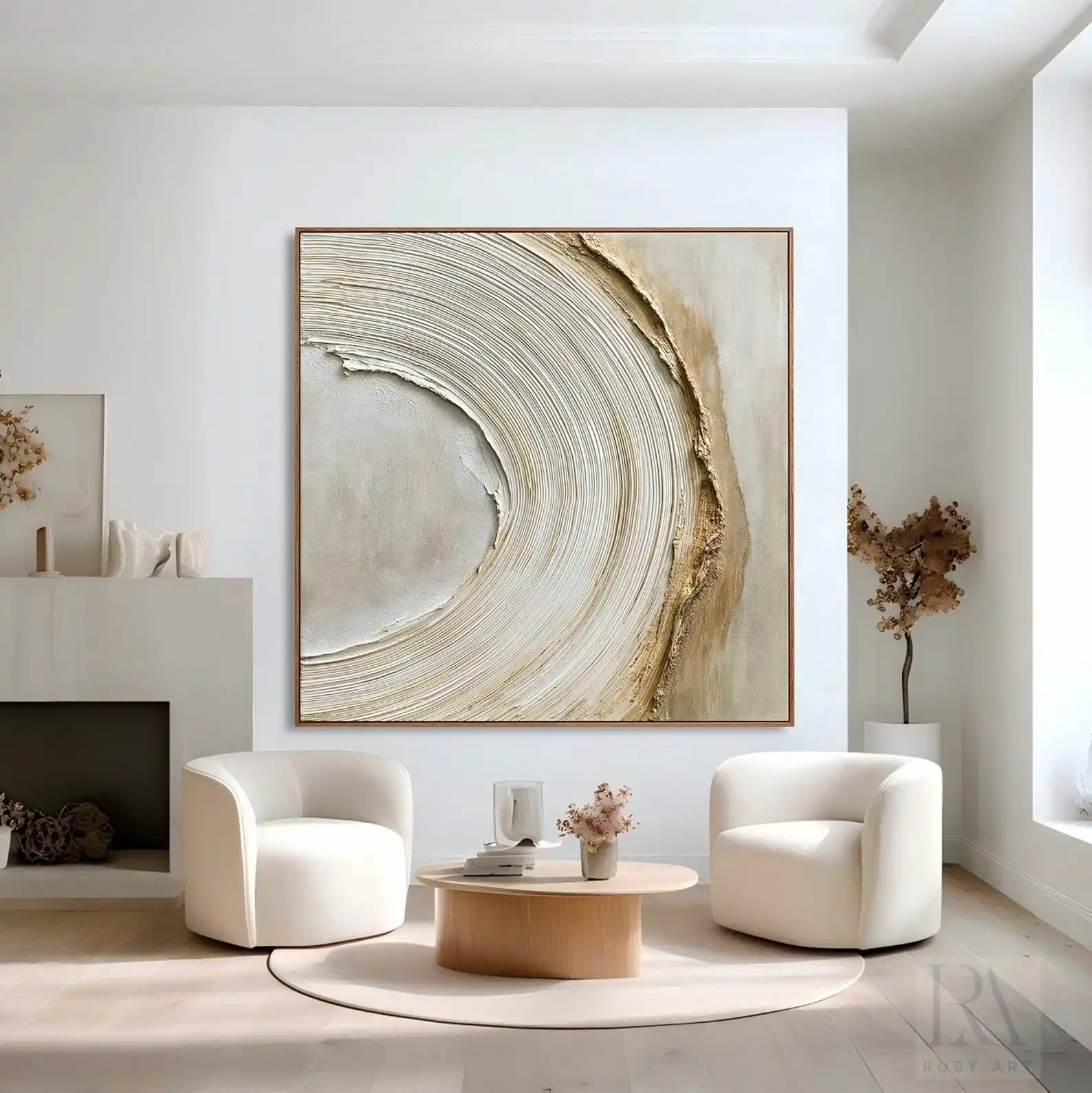 Mhemyo Textured Abstract Hand Painted Oil Painting Neutral Beige Wall Art and Minimalist Modern Canvas Art For Living Room Decor