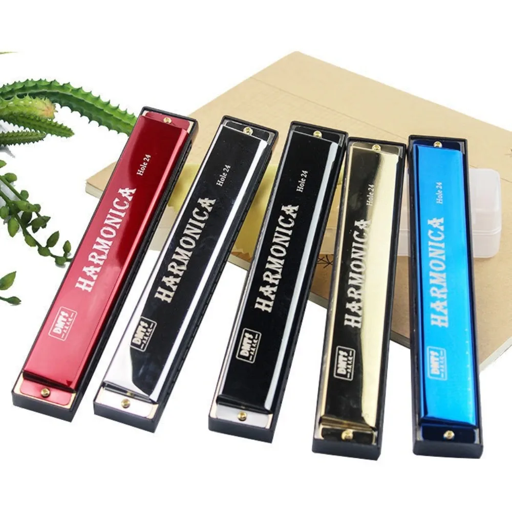 Double Row 24 Hole Harmonica Tremolo Harmonica Professional Blues Harmonica Beginner Play Jazz Folk Harmonicas Blues Rock