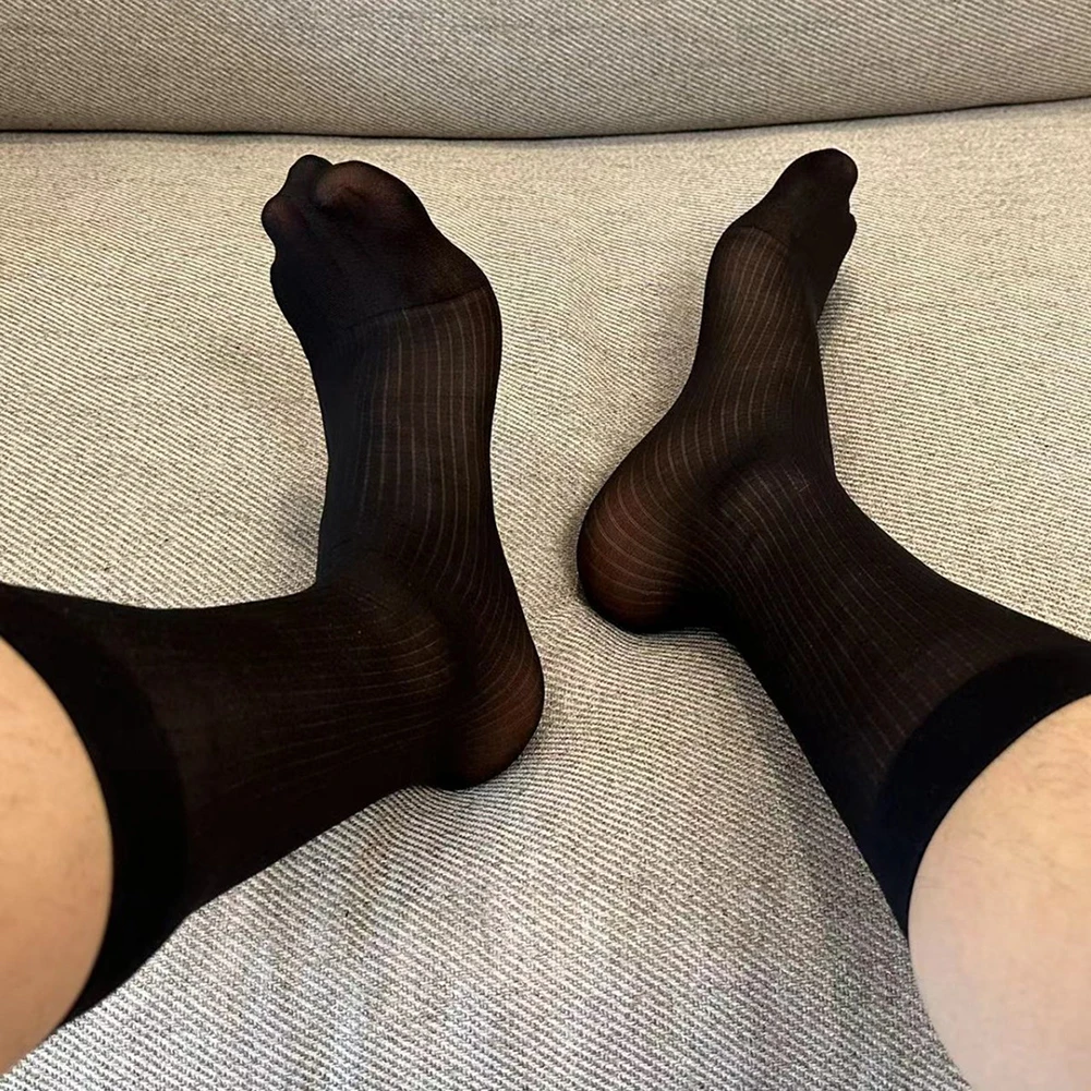 Men's Breathable Thin Dress Socks Business Formal Sheer Nylon Socks Black Navy Blue Gray White Red Coffee Green