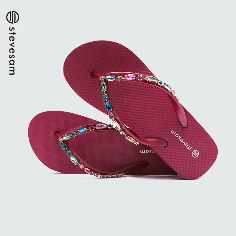 2023 Rhinestone Flip Flops New Fashion 2023 New Thick Soled Beach Slippers Clip Toe Summer Sandals Black Gold Blue Rose Red