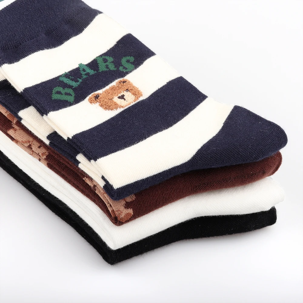 1 Pair Cartoon Gentleman Bear Men\'s Socks Cotton Harajuku Skateboard Socks Novelty Breathable Sox Christmas Gift Factory Direct