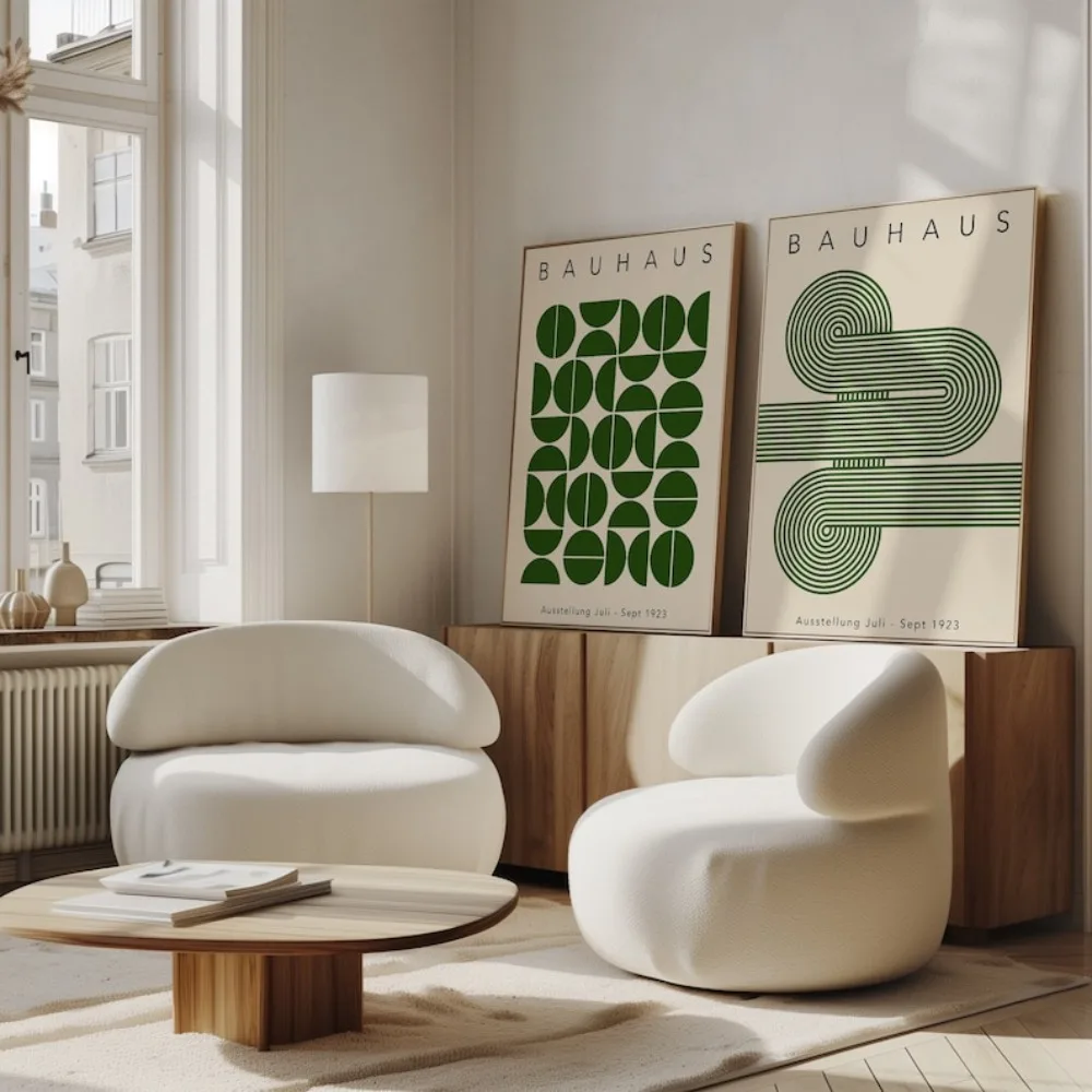 2 قطعة تنزيل رقمي باوهاوس بدون إطار، ملصق باوهاوس هندسي أخضر، قابل للطباعة باوهاوس، مطبوعات باوهاوس الخضراء، منتصف القرن الحديث #4