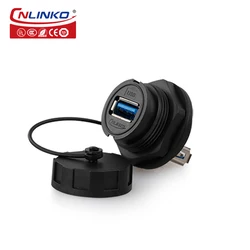 CNLINKO USB2.0 USB3.0 Panel Mount Socket Receptacles IP67 Waterproof Female Socket Jacks Data Sync Charging Connector (Optional)