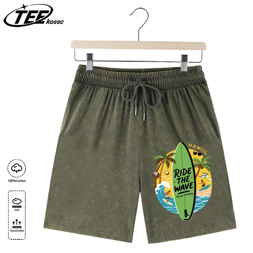 

Ride The Wave Beach Holiday Design Summer Male Loose Vacation Washed Sportpants Thin Cotton Shorts Cool Daily Short Pants