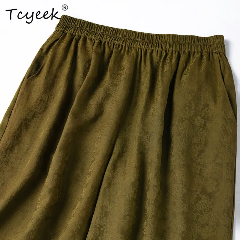 Tcyeek 100% Real Mulberry Silk Casual Pants Woman Clothes Wid Leg Pants Women Skin-friendly Summer Trousers Pantalon Pour Femm