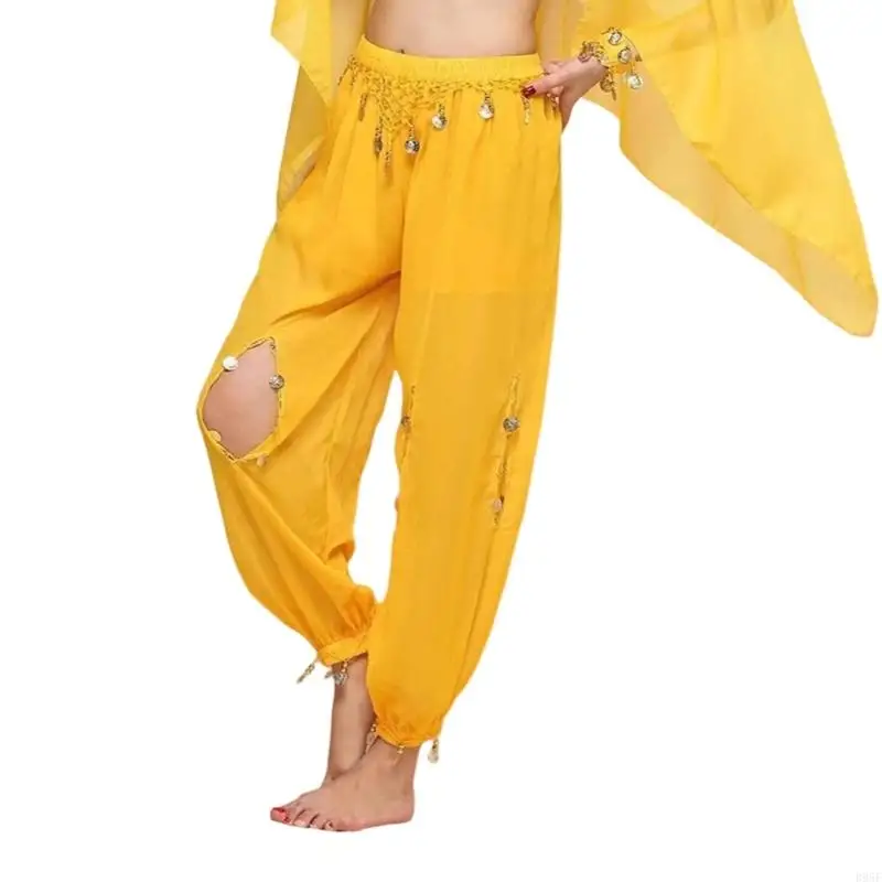 B95F Pantaloni per spettacoli danza del ventre in spandex elasticità per spettacoli teatrali e prove