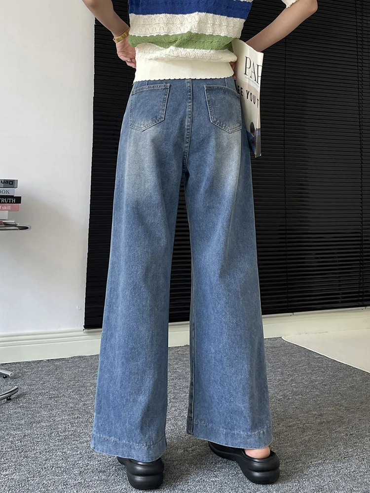 High Waist Pleated Patchwork Denim Patns 2023 Autumn New Tide Pocket Spliced Female Fashion Streetwear Wide Leg Jeans  X174