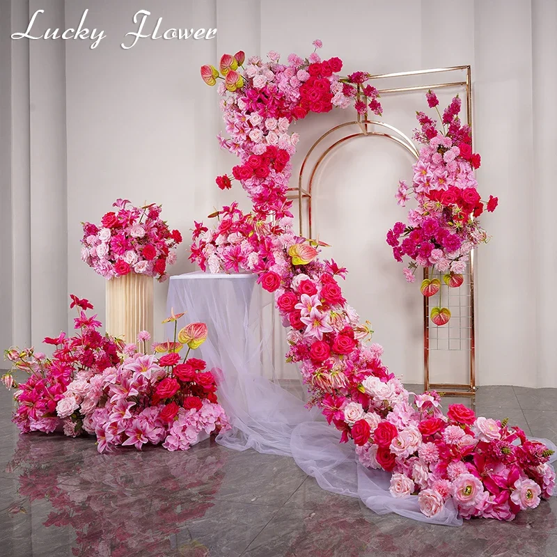 Artificial Flowers Wedding Deoration Road Leading Flower Ball Long Runner Flower Row Table Centerpiece Hanging Flower Event Prop