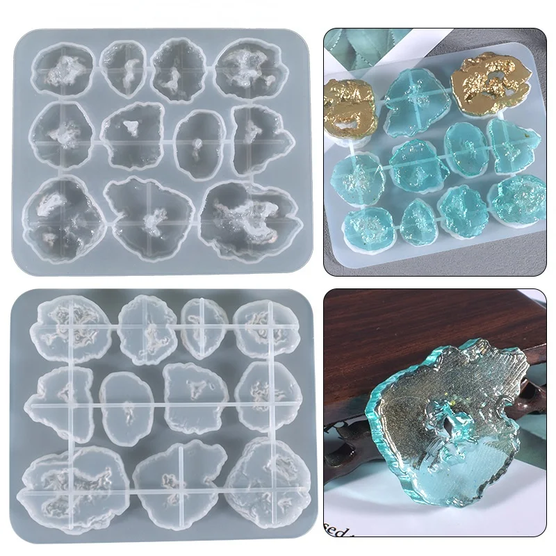 DIY Epoxy Resin Mold 11 Grids Full Page Irregular Crystal Stone Pendant Silicone Mold