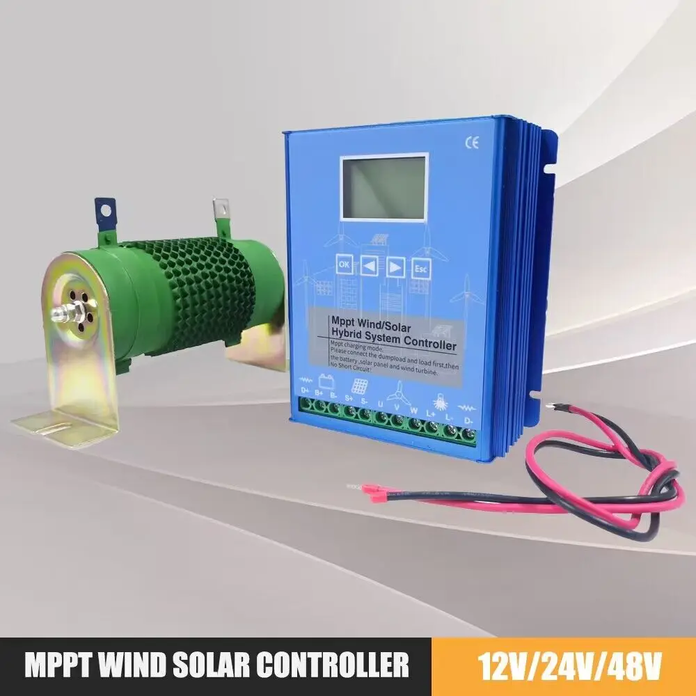 Wind Solar Hybrid System MPPT Charge Controller With Dump Load 10000w Wind Turbine 1000W Solar Panel 12V 24V Auto 48V Regulator