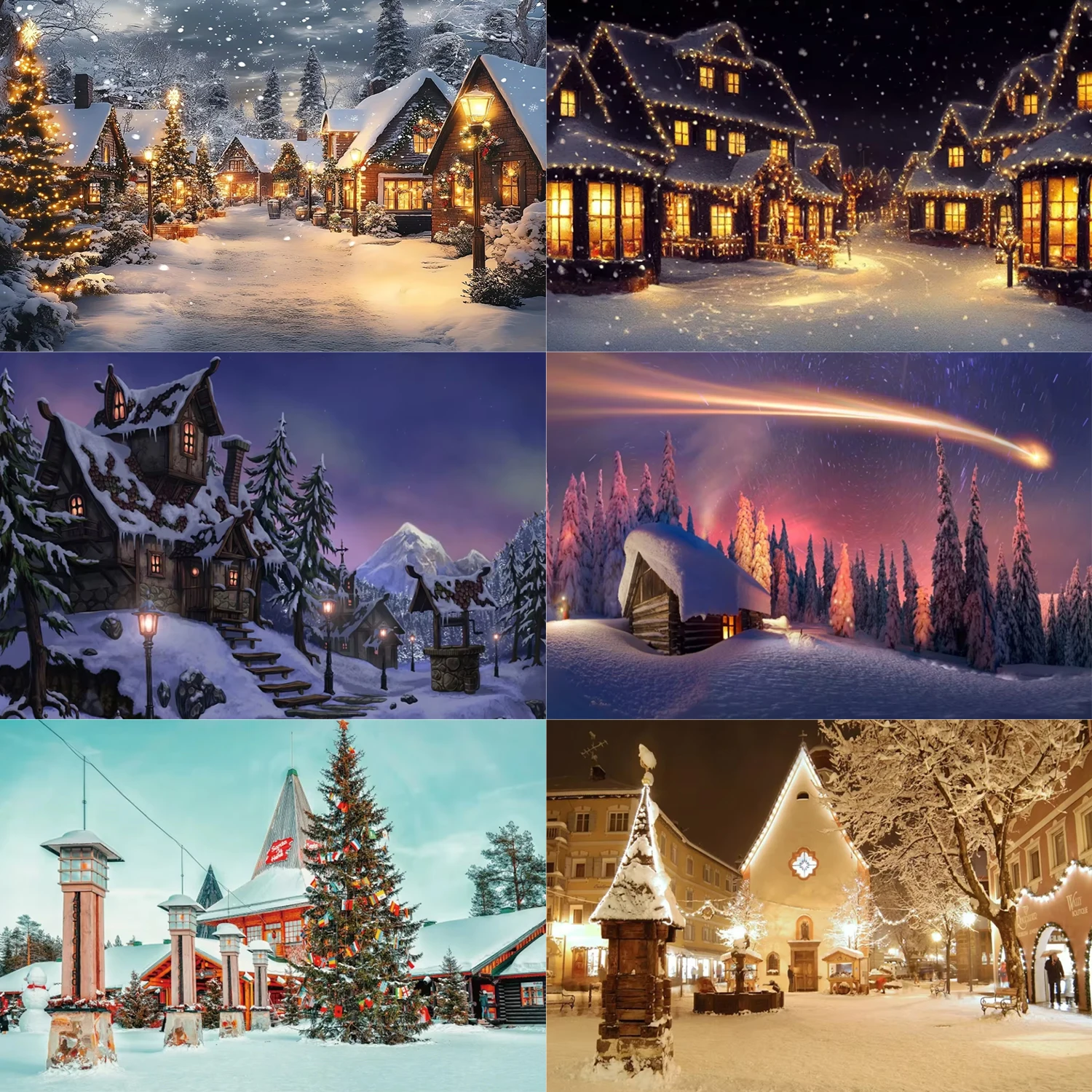 Winter Landscape Theme Christmas Village Background Snow Town House Street Snowfield Party Family Photography Decoration Prop