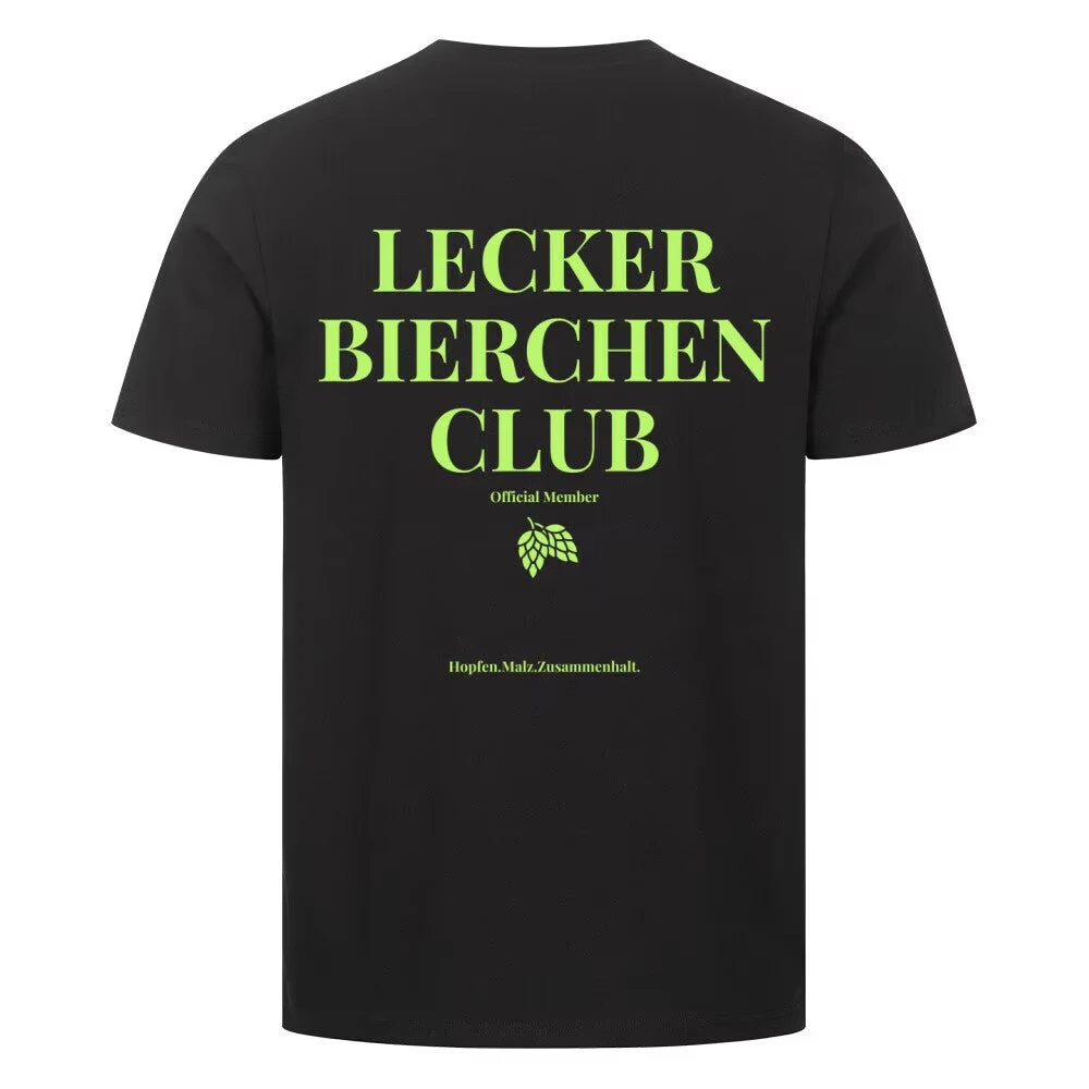 Lecker Bierchen Club- Cotton T-Shirt Designed for Beer Lovers Featuring A Hop and Malt Pattern Classic Fit Soft and Comfortable