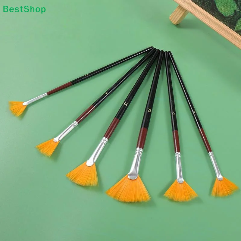 ♬6Pcs Oil Acrylic Paint Brushes Fan Paint Brushes Nylon Hair Watercolor Fan Artist Brushes For Acrylic Watercolor Painting