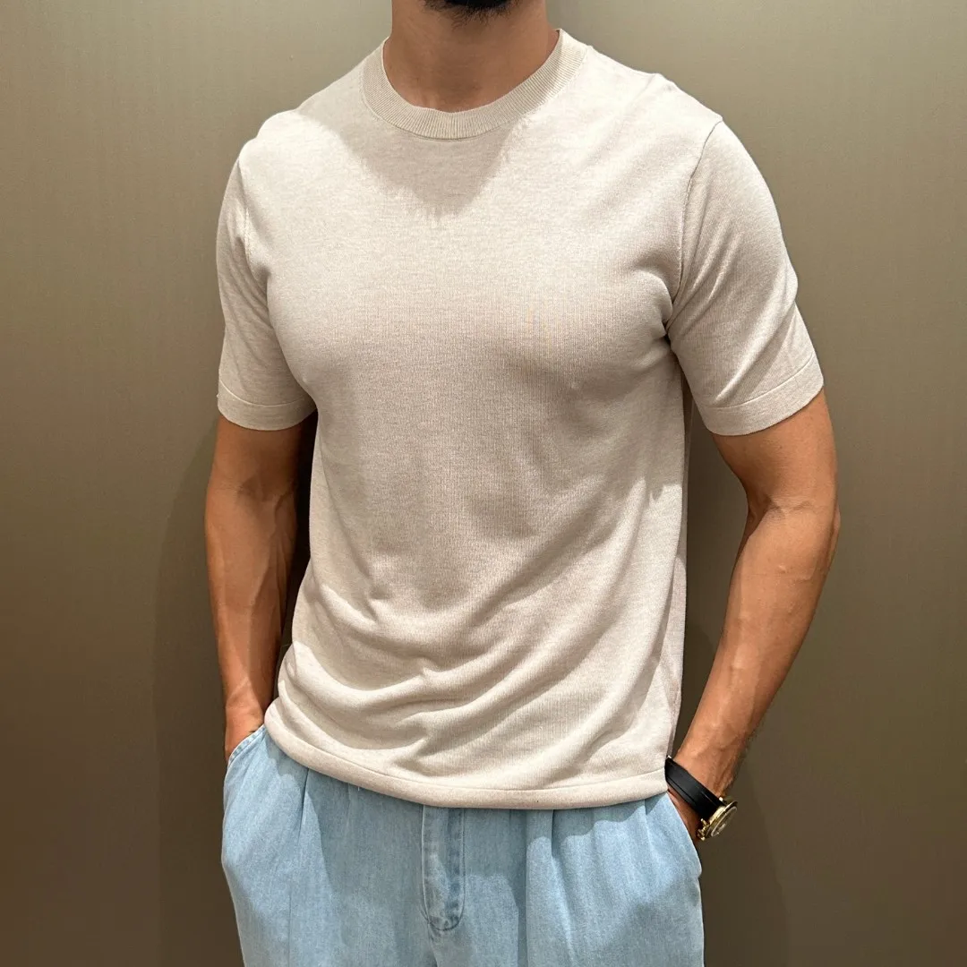 

LP Italian 25SS Solid Color Short Sleeve Knitted Sweater Round Neck Tencel T-Shirt