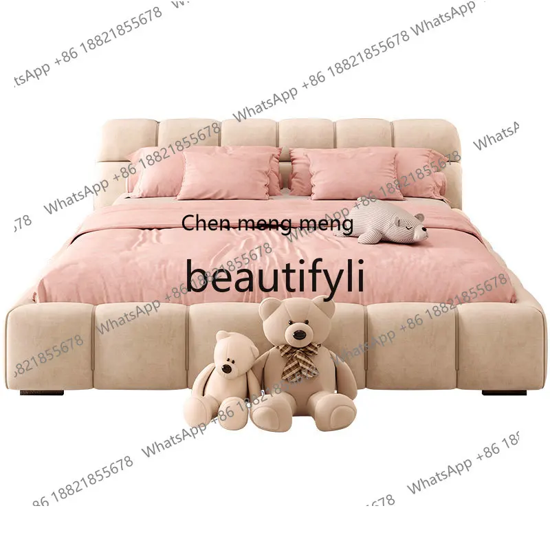 

Puff bed simple soft bag fabric bed modern Italian cream tatami light luxury master bedroom flannel double bed H