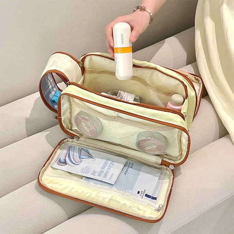 Portable Large Capaci Collision Color Makeup Bag Travel Toiletry Bag Storage Multi-Functional Cosmetic Bag Handbag Organizer