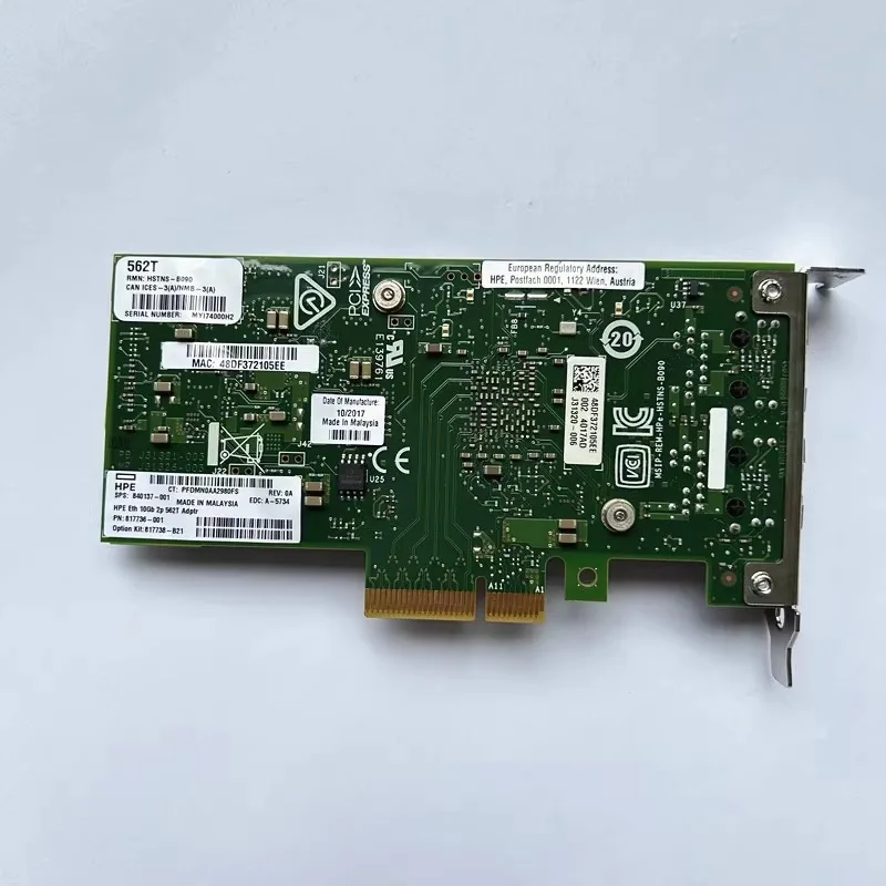 562T 817738-B21 817736-001 Intel X550-T2 dual port 10 Gigabit electrical port network interface card