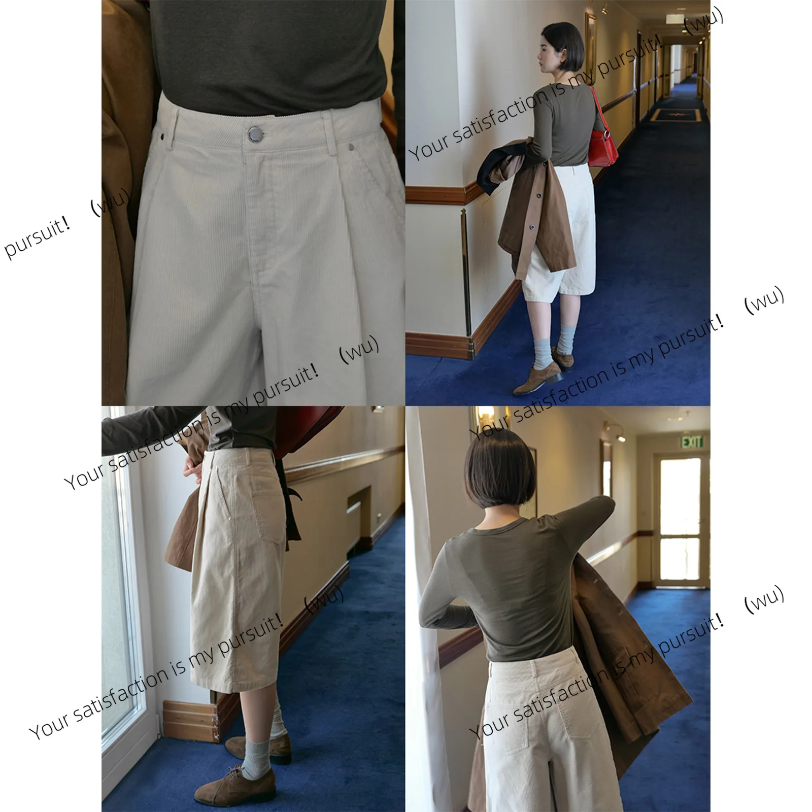 ZOCI-立体的な薄いプリーツのカジュアルパンツ、爽やかでスタイリッシュなベルベットワイドレッグクロップドパンツ 01551