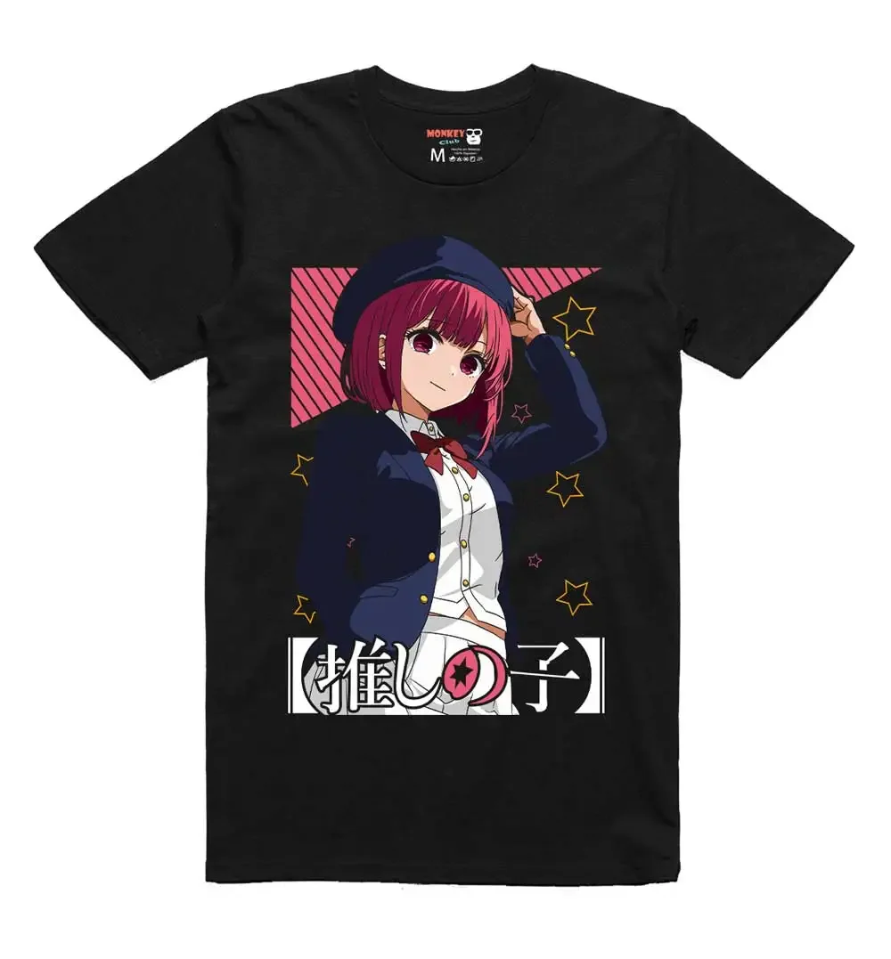 Kana Arima Oshi no Ko Idol Actress T-shirt – Sparkling Stage Dress & Determined Eye Close-Up Art
