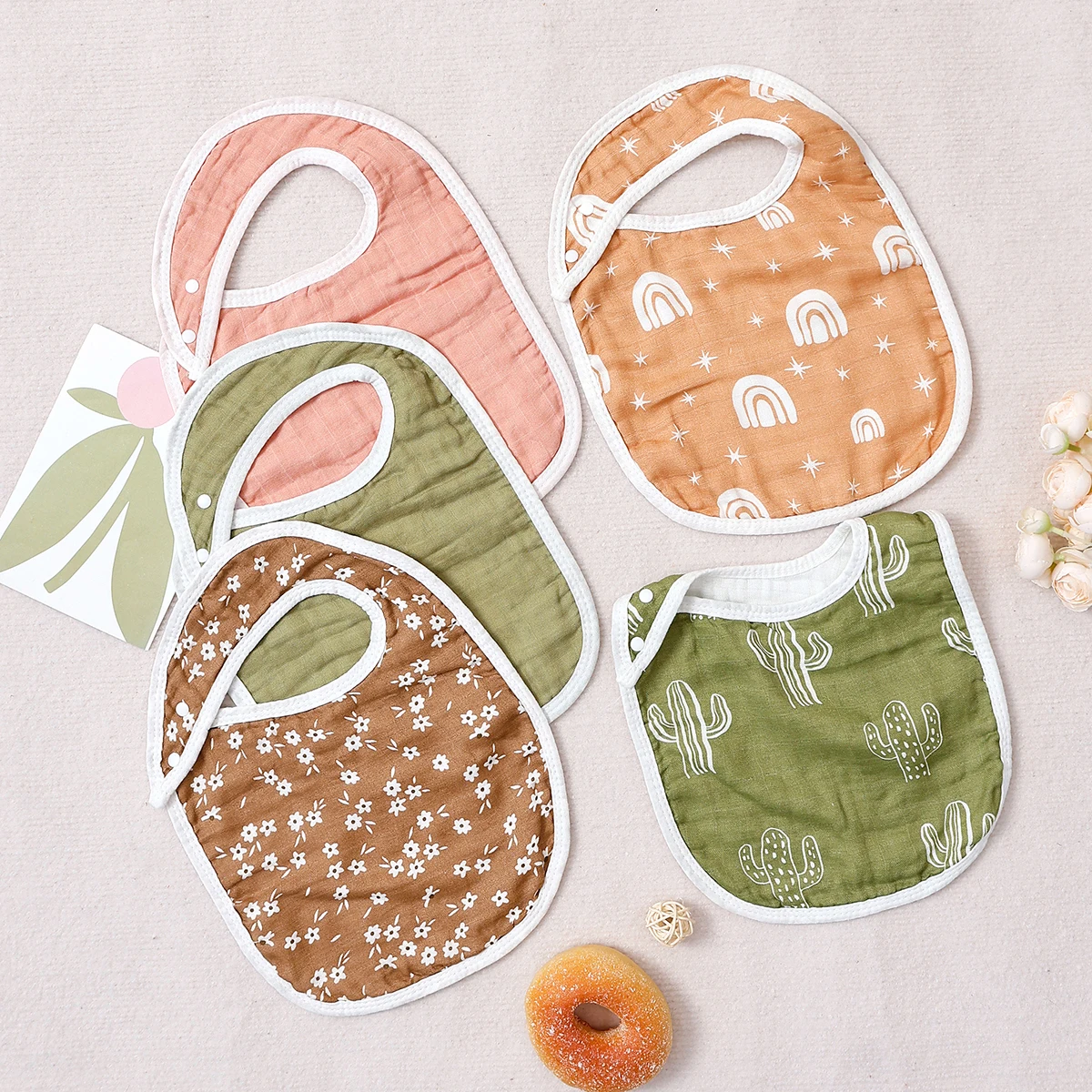 

HappyFlute 5PCS Baby Bib 32.5x23.5CM 6-Layer Cotton Muslin Soft Absorbent Bandana Design Petal Shape Burp Cloth for Babies
