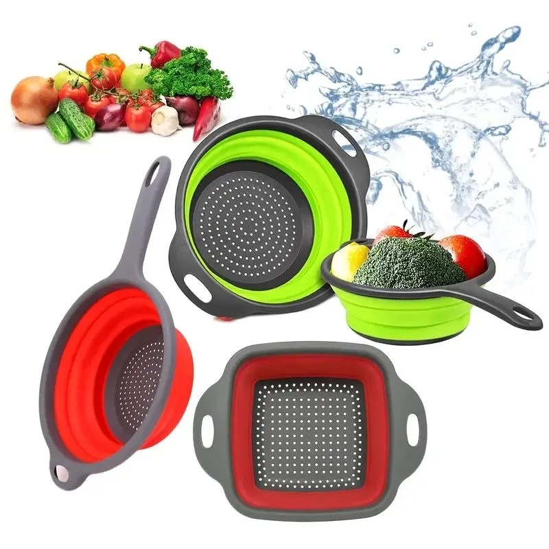 

Chef Multifunctional collapsible drain basket with handle Round retractable washing basket kitchen tool