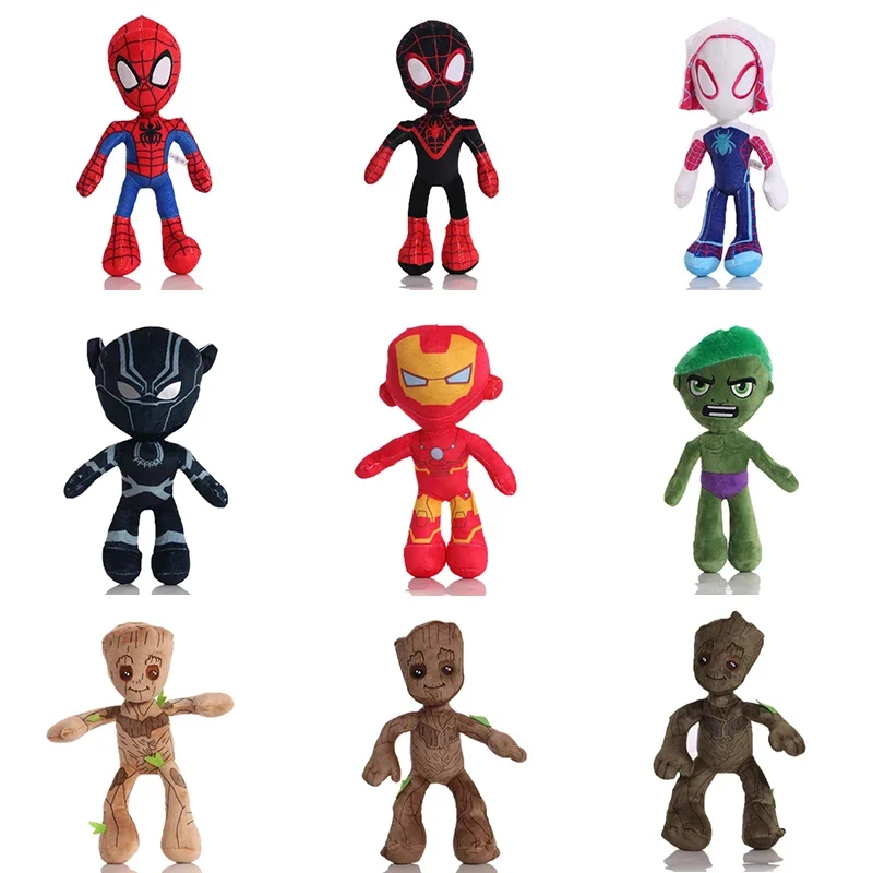 30CM Spider-Man Iron Man Hulk Black Panther Groot Toy Anime Doll Cool Superheroes Cartoon Stuffed Children's Birthday Gift