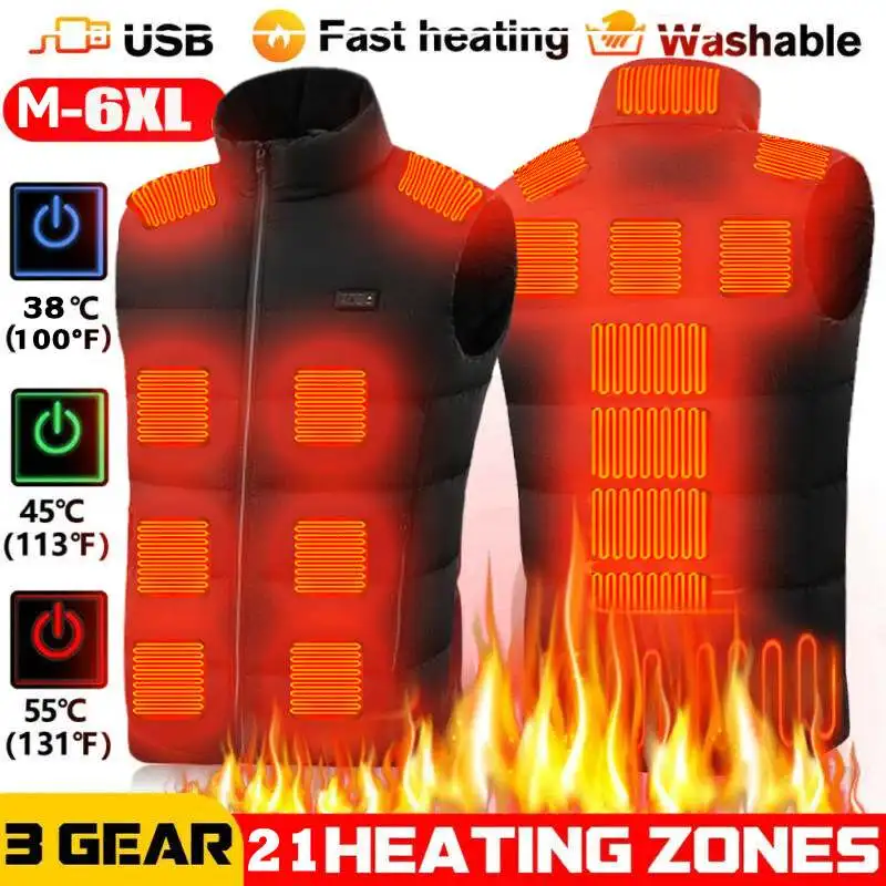 HV-21A Heated Vest 21 Areas 4 Control Zones Winter Stay Warm USB Charging Electric Heating Jackets Outdoor Clothes For Man Women