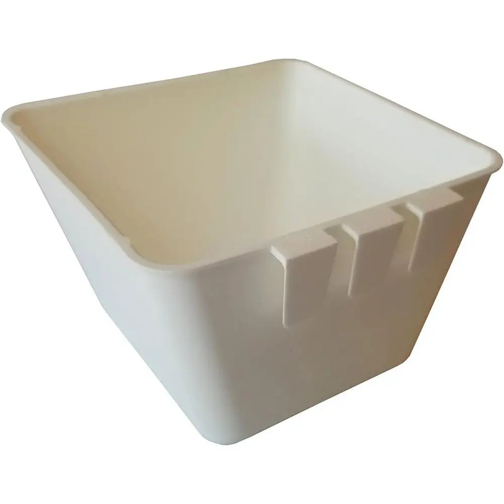 

Cage Cups Square 1.2 Quart / 38 l oz Water Dish or Poultry, Dogs, Cats, Hanging eed & Water Cage Cups (100, White)