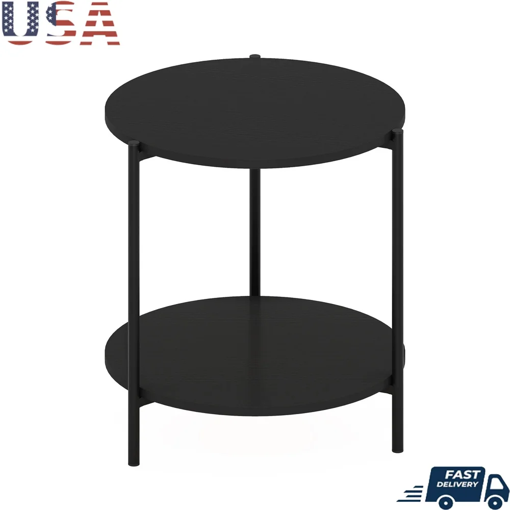 

Modern 2-Tier Round Side End Table with Sturdy Metal Legs Living Room Bedroom Space-Saving Indoor Use
