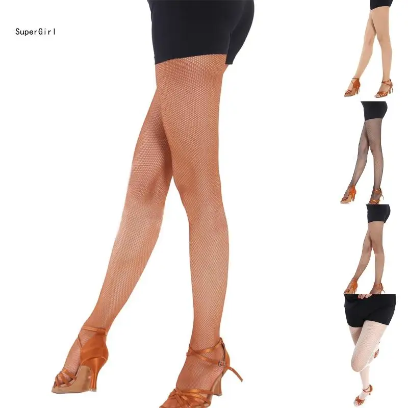 Collants latins professionnels pour femmes, résille, petits trous, pieds, entrejambe en coton, fil dur, bas danse élastiques,