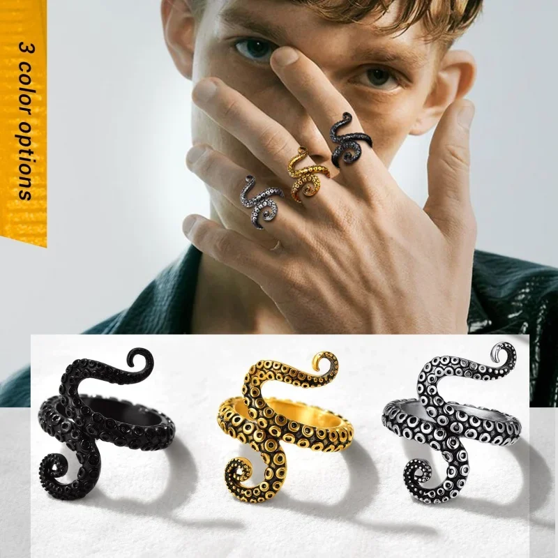 New Fashion Retro Personalized Octopus Punk Ring Old Octopus Tentacle Open Ring For Men And Women Jewelry Accessories Gifts