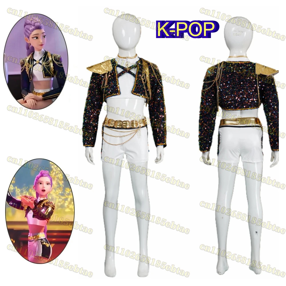 

Kids Kpop Demon Hunters Huntrix Rumi Cosplay Costume Black-Golden Suit Child Girls Idol Roleplay Outfits Halloween Party Props