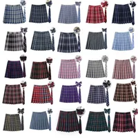 Falda plisada a cuadros de verano para mujer con pajarita, falda Jk coreana, uniforme de Escuela Japonesa, minifaldas de línea A Preppy