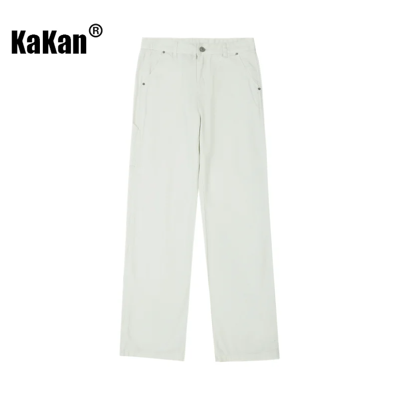 Kakan - European and American New Pure Cotton Solid Color Casual Jeans for Men, Youth White Green Straight Leg Long Jeans41-5830