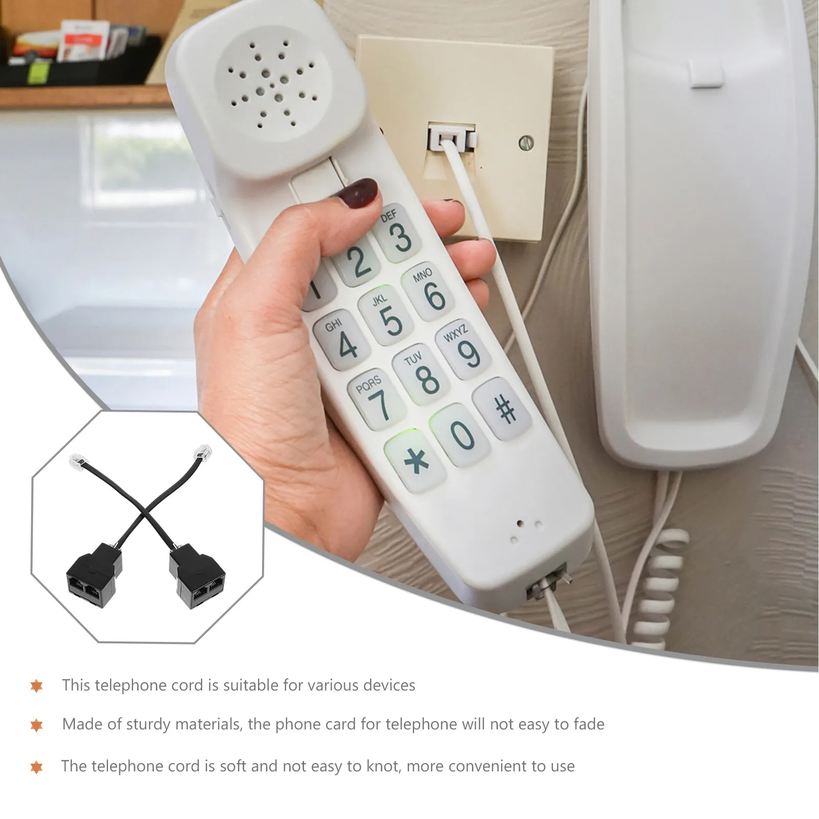 2pcs RJ11 Cable Adapter Splitter Black 6P4C Detachable Stable Signal Landline Phone Phone Splitter For Landline Cable Adapter