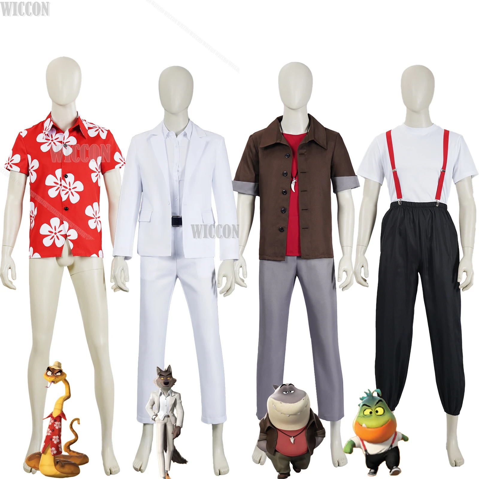 

The Bad Cartoon Movie Cos Guys Cosplay Suspender Mr. Wolf Snake Mr. Shark Piranha Adult Suit Halloween Party Carnival Clothes